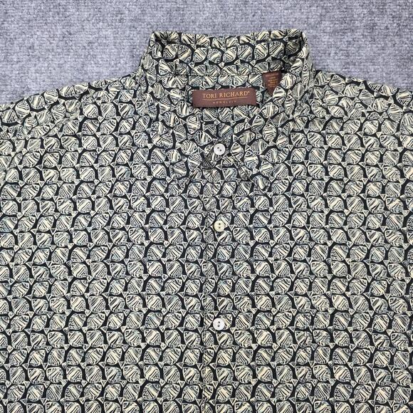 Tori Richard Shirt Mens XL Black Tan Fish Print Aloha Hawaiian Made in USA Camp - Picture 10 of 15